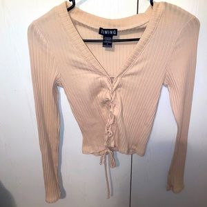 Tan long sleeve lace up top